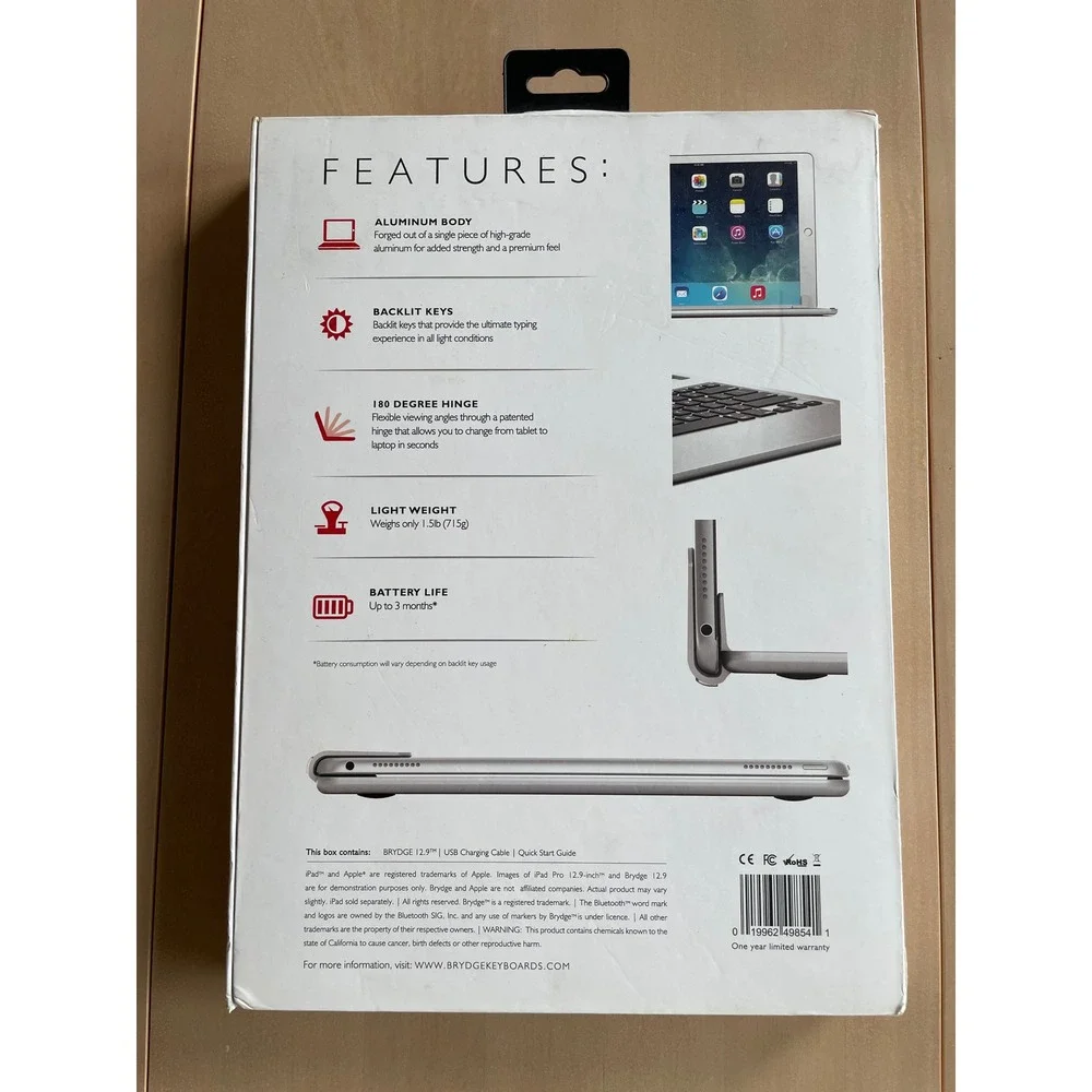 Brydge 12.9 Bluetooth Keyboard Aluminum for iPad Pro 12.9 1st 2nd Gen Silver